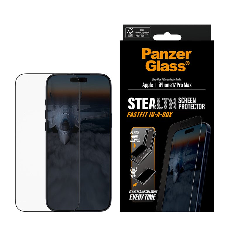 PanzerGlass iPhone 17 Air / iPhone Pro / iPhone 17 Pro Max Stealth Screen Protector, Ultra-Wide Fit PanzerGlass iPhone 17 Air / iPhone Pro / iPhone 17 Pro Max Stealth Screen Protector, Ultra-Wide Fit